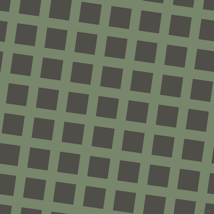 82/172 degree angle diagonal checkered chequered lines, 33 pixel line width, 69 pixel square size, Camouflage Green and Merlin plaid checkered seamless tileable
