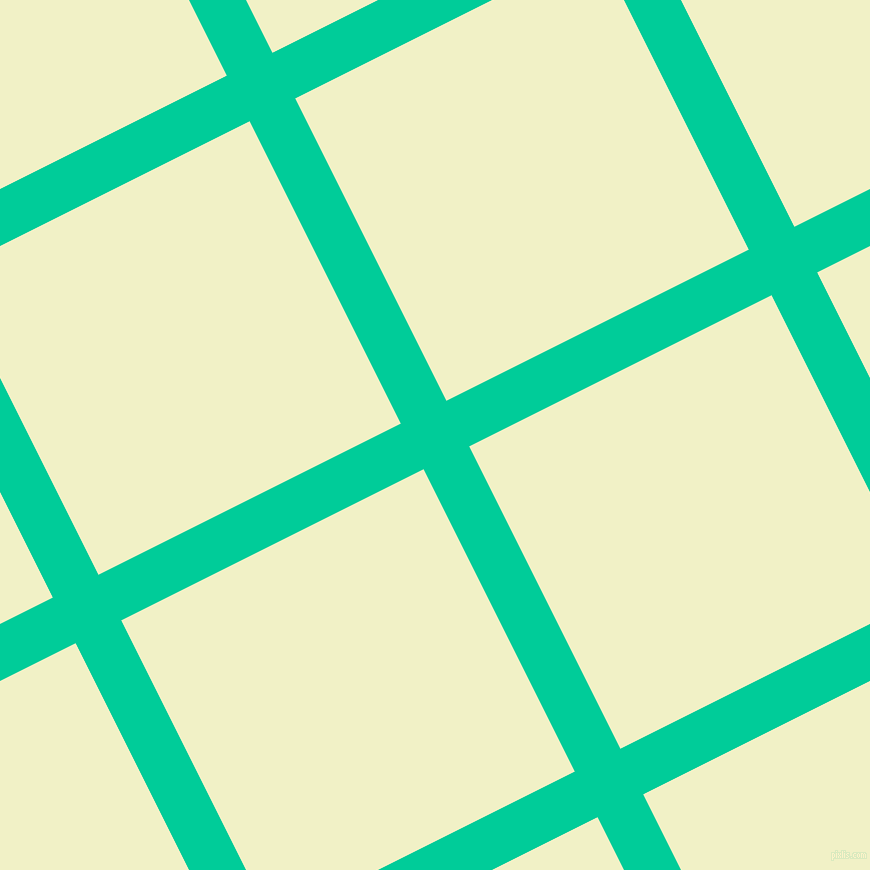 27/117 degree angle diagonal checkered chequered lines, 51 pixel line width, 338 pixel square size, Caribbean Green and Spring Sun plaid checkered seamless tileable