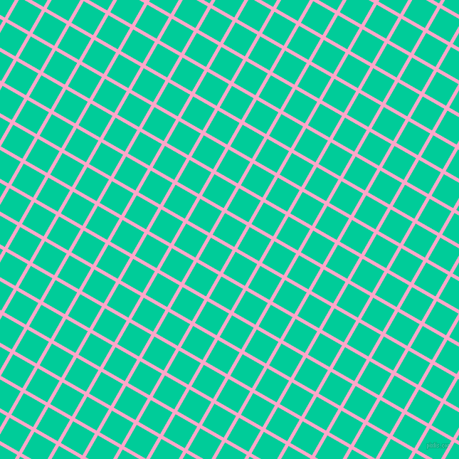 60/150 degree angle diagonal checkered chequered lines, 5 pixel line width, 35 pixel square size, Carnation Pink and Caribbean Green plaid checkered seamless tileable