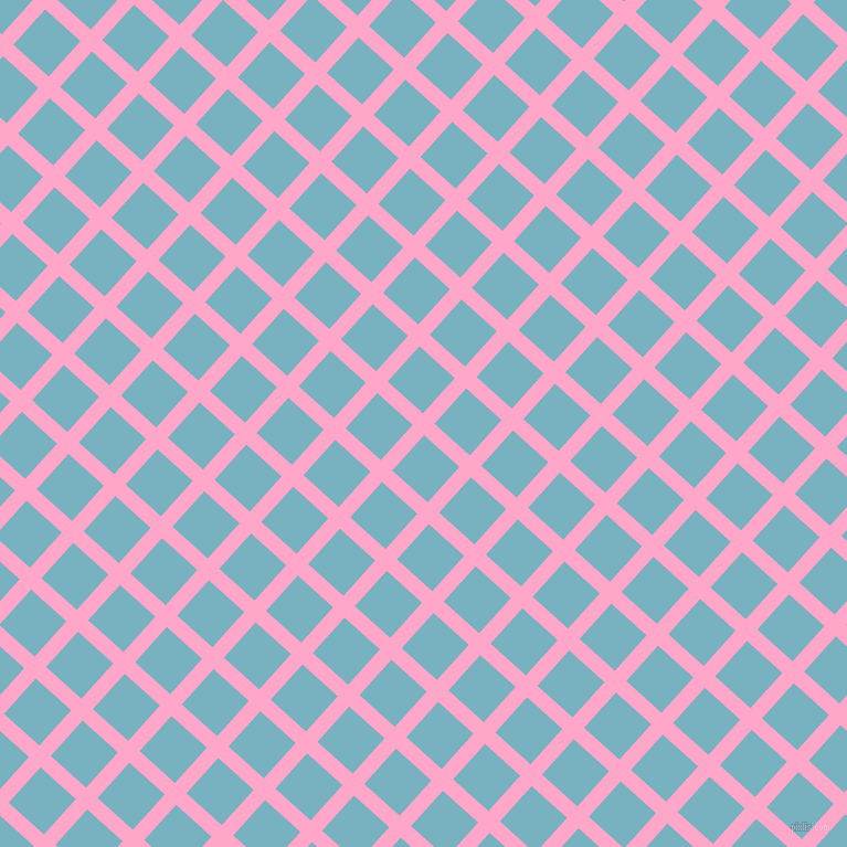 48/138 degree angle diagonal checkered chequered lines, 14 pixel line width, 43 pixel square size, Carnation Pink and Glacier plaid checkered seamless tileable