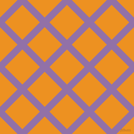 45/135 degree angle diagonal checkered chequered lines, 23 pixel line width, 84 pixel square size, Ce Soir and Carrot Orange plaid checkered seamless tileable
