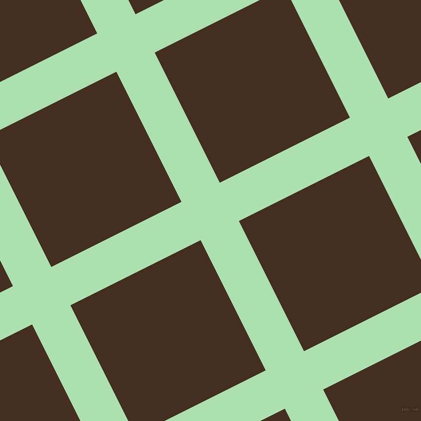 27/117 degree angle diagonal checkered chequered lines, 88 pixel lines width, 299 pixel square size, Celadon and Morocco Brown plaid checkered seamless tileable