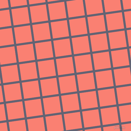 8/98 degree angle diagonal checkered chequered lines, 7 pixel line width, 53 pixel square size, Comet and Salmon plaid checkered seamless tileable