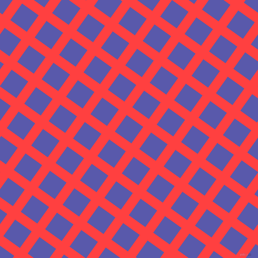 54/144 degree angle diagonal checkered chequered lines, 31 pixel line width, 65 pixel square size, Coral Red and Rich Blue plaid checkered seamless tileable
