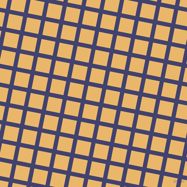 79/169 degree angle diagonal checkered chequered lines, 14 pixel line width, 47 pixel square size, Corn Flower Blue and Harvest Gold plaid checkered seamless tileable