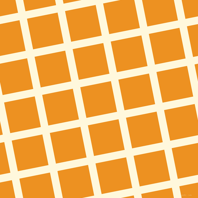 11/101 degree angle diagonal checkered chequered lines, 26 pixel lines width, 107 pixel square size, Corn Silk and Carrot Orange plaid checkered seamless tileable
