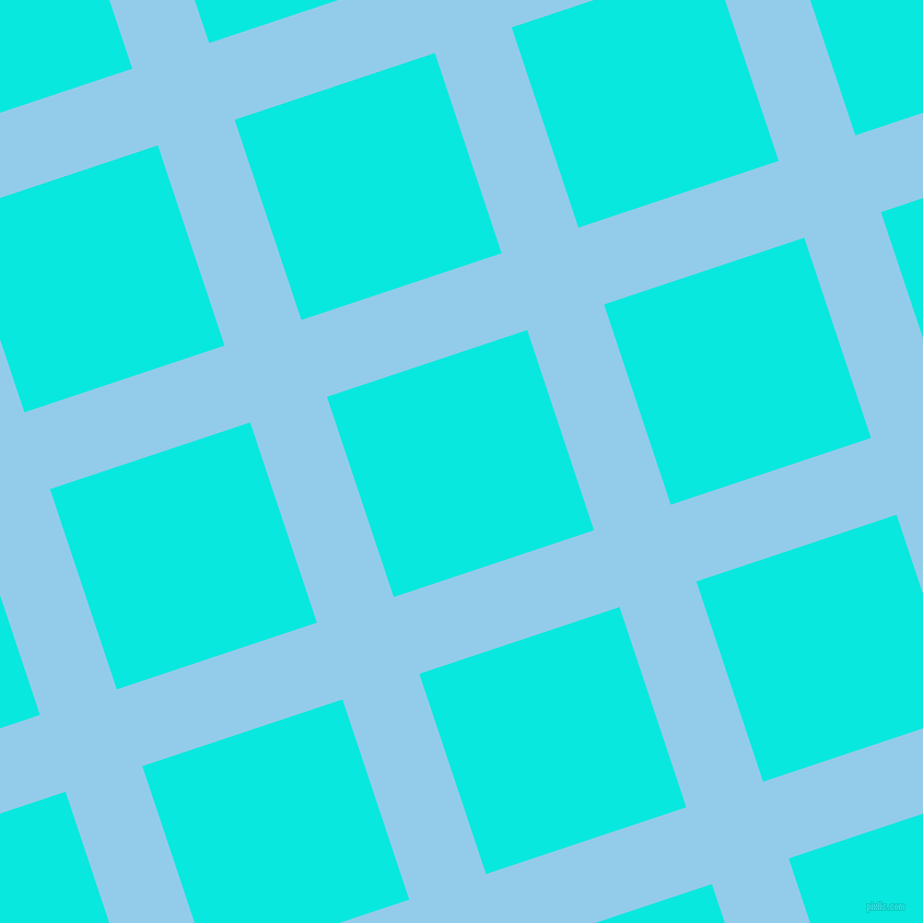 18/108 degree angle diagonal checkered chequered lines, 74 pixel line width, 193 pixel square size, Cornflower and Bright Turquoise plaid checkered seamless tileable