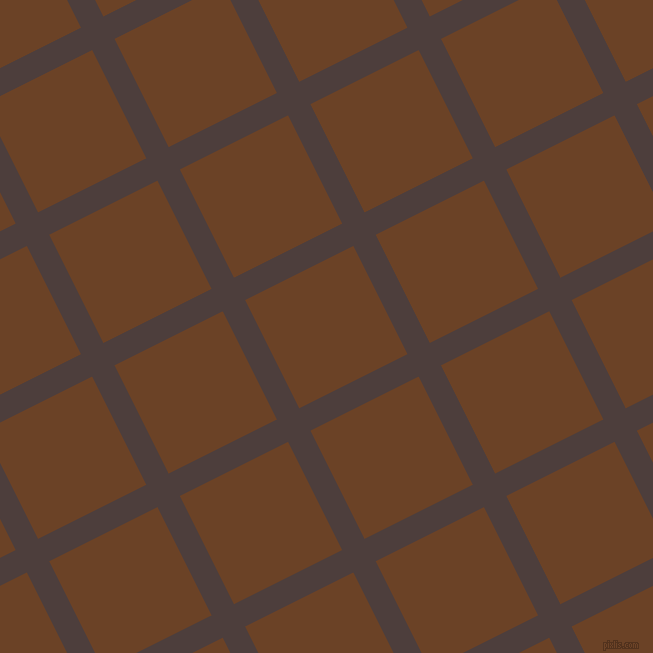 27/117 degree angle diagonal checkered chequered lines, 25 pixel line width, 121 pixel square size, Crater Brown and Semi-Sweet Chocolate plaid checkered seamless tileable