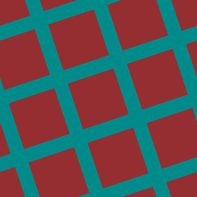 18/108 degree angle diagonal checkered chequered lines, 60 pixel line width, 205 pixel square size, Dark Cyan and Guardsman Red plaid checkered seamless tileable