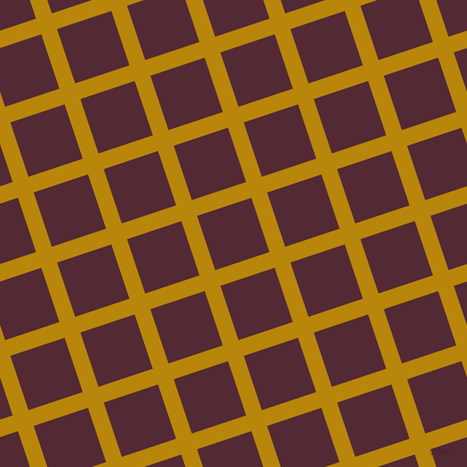 18/108 degree angle diagonal checkered chequered lines, 24 pixel lines width, 83 pixel square size, Dark Goldenrod and Black Rose plaid checkered seamless tileable
