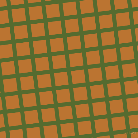 7/97 degree angle diagonal checkered chequered lines, 13 pixel line width, 42 pixel square size, Dark Olive Green and Meteor plaid checkered seamless tileable