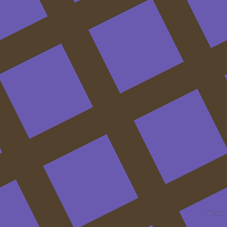 27/117 degree angle diagonal checkered chequered lines, 59 pixel line width, 139 pixel square size, Deep Bronze and Blue Marguerite plaid checkered seamless tileable