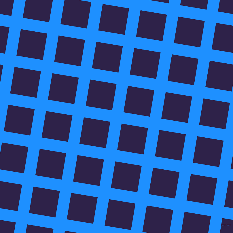 81/171 degree angle diagonal checkered chequered lines, 40 pixel line width, 93 pixel square size, Dodger Blue and Violent Violet plaid checkered seamless tileable