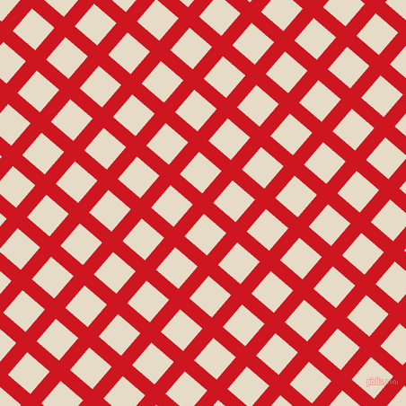 49/139 degree angle diagonal checkered chequered lines, 16 pixel lines width, 33 pixel square size, Fire Engine Red and Half Spanish White plaid checkered seamless tileable