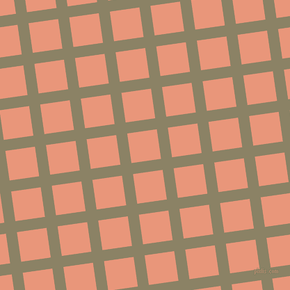 8/98 degree angle diagonal checkered chequered lines, 16 pixel line width, 43 pixel square size, Granite Green and Dark Salmon plaid checkered seamless tileable
