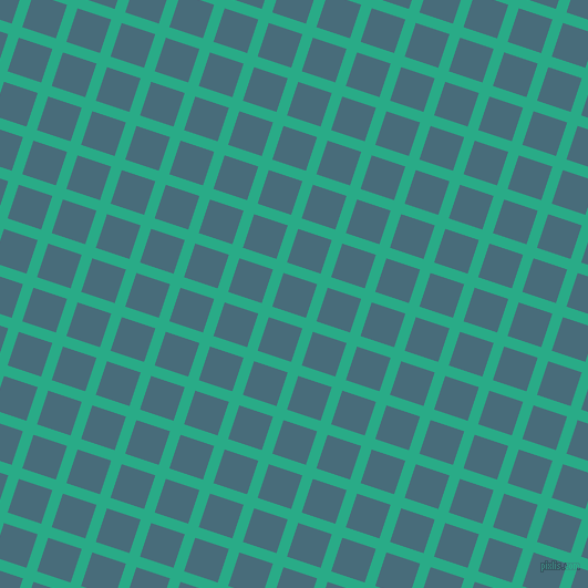 72/162 degree angle diagonal checkered chequered lines, 10 pixel line width, 32 pixel square size, Jungle Green and Bismark plaid checkered seamless tileable