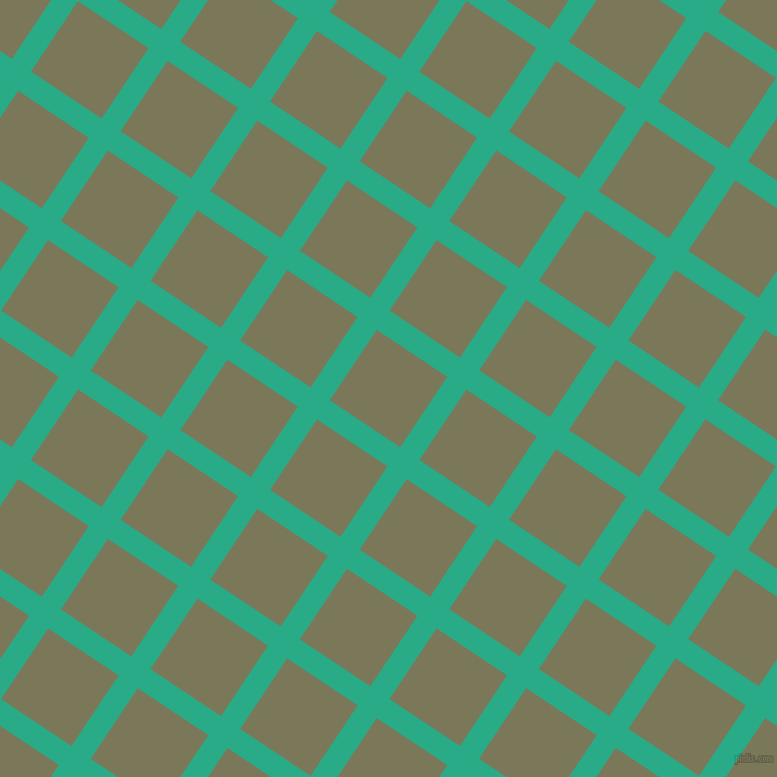 56/146 degree angle diagonal checkered chequered lines, 21 pixel line width, 78 pixel square size, Jungle Green and Kokoda plaid checkered seamless tileable