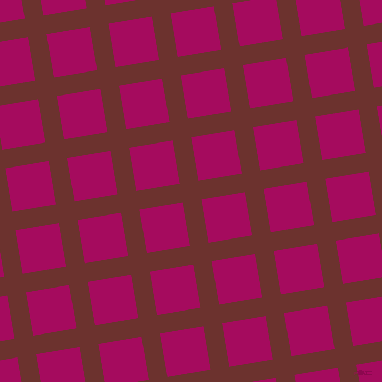 9/99 degree angle diagonal checkered chequered lines, 37 pixel lines width, 86 pixel square size, Kenyan Copper and Jazzberry Jam plaid checkered seamless tileable