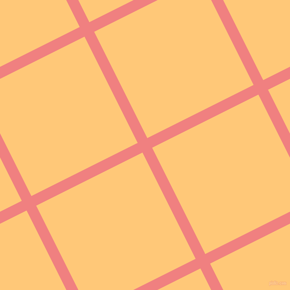 27/117 degree angle diagonal checkered chequered lines, 22 pixel line width, 243 pixel square size, Light Coral and Chardonnay plaid checkered seamless tileable