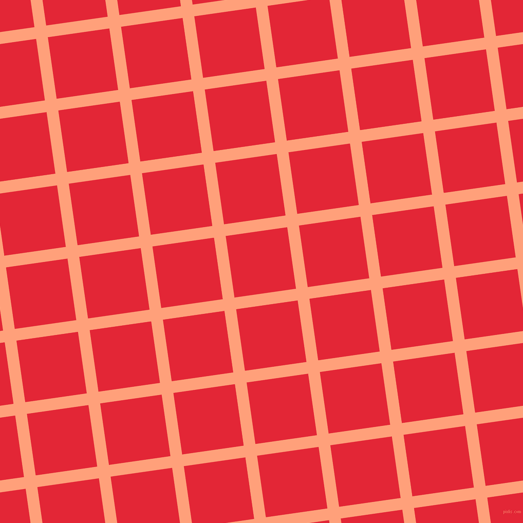8/98 degree angle diagonal checkered chequered lines, 23 pixel lines width, 121 pixel square size, Light Salmon and Alizarin plaid checkered seamless tileable