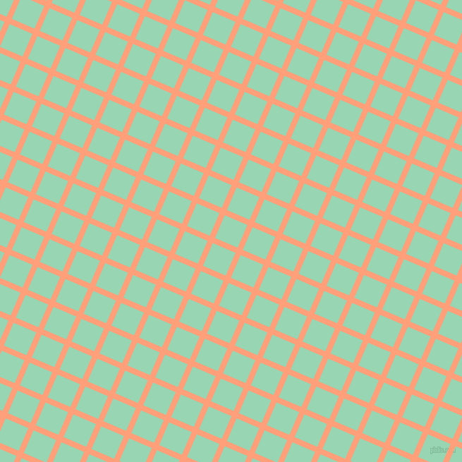 67/157 degree angle diagonal checkered chequered lines, 8 pixel line width, 35 pixel square size, Light Salmon and Vista Blue plaid checkered seamless tileable