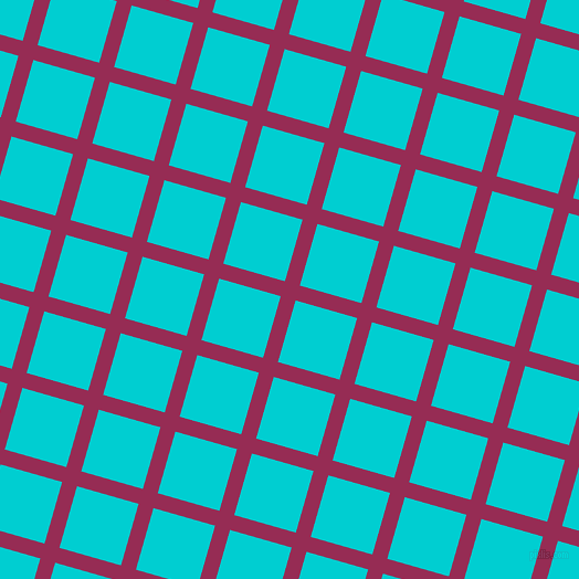 74/164 degree angle diagonal checkered chequered lines, 14 pixel lines width, 58 pixel square size, Lipstick and Dark Turquoise plaid checkered seamless tileable
