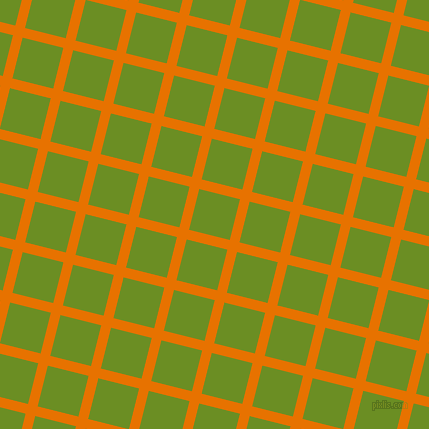 76/166 degree angle diagonal checkered chequered lines, 10 pixel lines width, 42 pixel square size, Mango Tango and Olive Drab plaid checkered seamless tileable