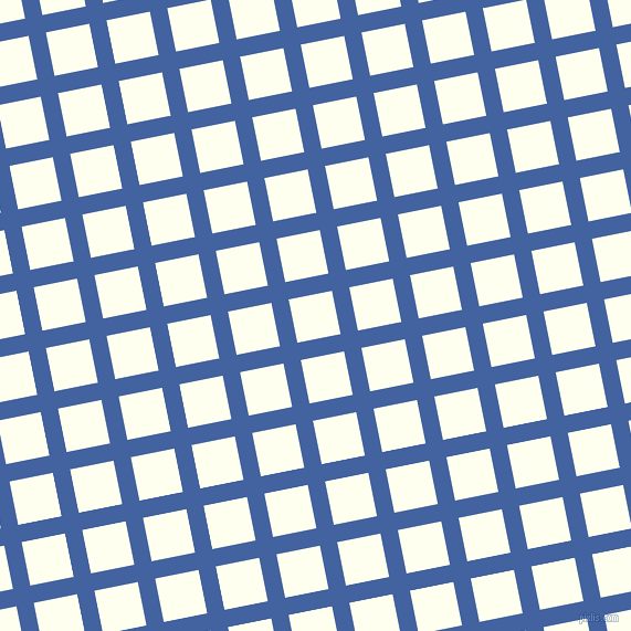 11/101 degree angle diagonal checkered chequered lines, 16 pixel lines width, 40 pixel square size, Mariner and Ivory plaid checkered seamless tileable