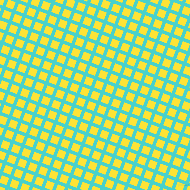 69/159 degree angle diagonal checkered chequered lines, 11 pixel line width, 25 pixel square size, Medium Turquoise and Gorse plaid checkered seamless tileable