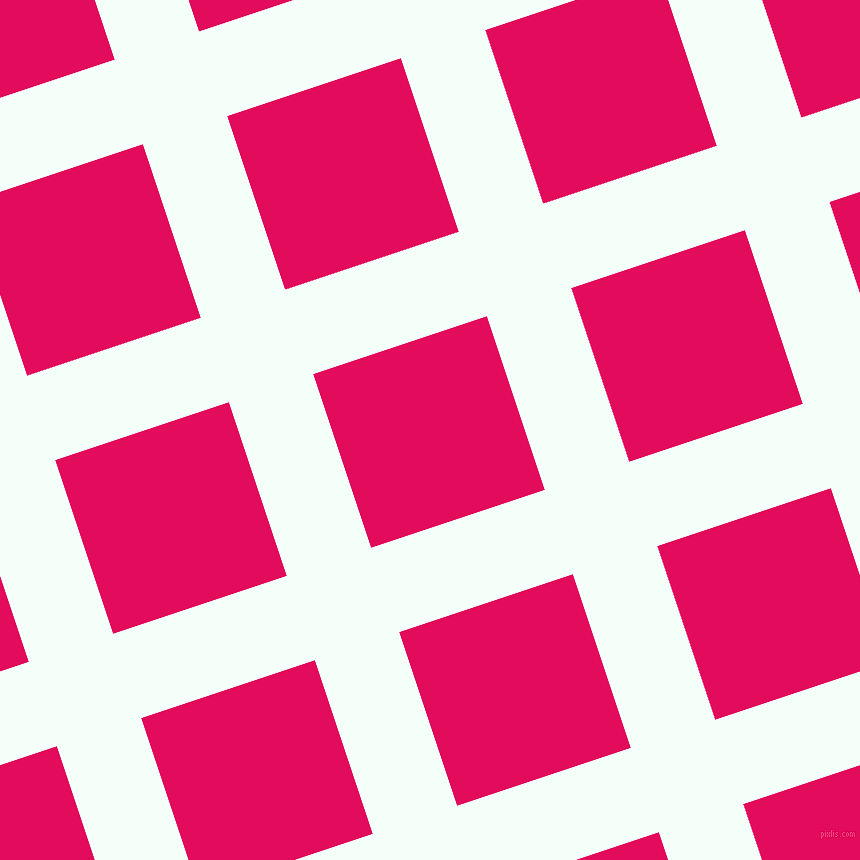 18/108 degree angle diagonal checkered chequered lines, 89 pixel lines width, 183 pixel square size, Mint Cream and Razzmatazz plaid checkered seamless tileable