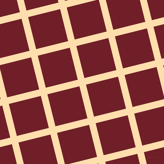 14/104 degree angle diagonal checkered chequered lines, 22 pixel lines width, 107 pixel square size, Navajo White and Red Berry plaid checkered seamless tileable