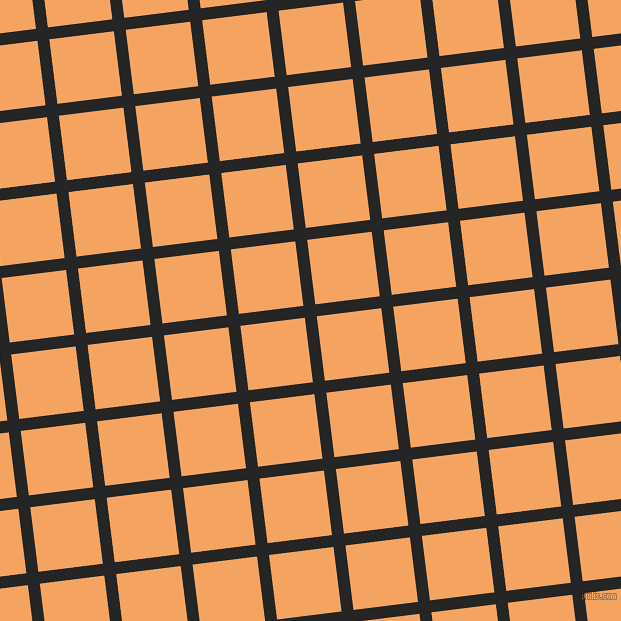 7/97 degree angle diagonal checkered chequered lines, 12 pixel line width, 65 pixel square size, Nero and Sandy Brown plaid checkered seamless tileable