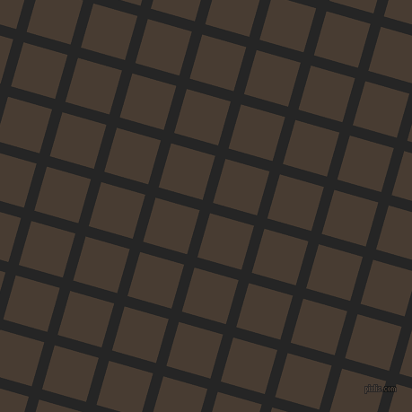 74/164 degree angle diagonal checkered chequered lines, 12 pixel line width, 51 pixel square size, Nero and Taupe plaid checkered seamless tileable