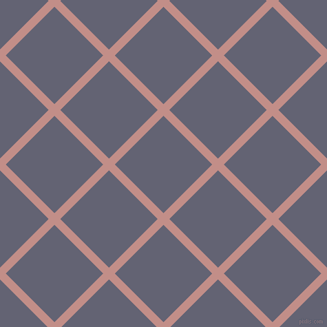 45/135 degree angle diagonal checkered chequered lines, 12 pixel lines width, 100 pixel square size, Oriental Pink and Comet plaid checkered seamless tileable