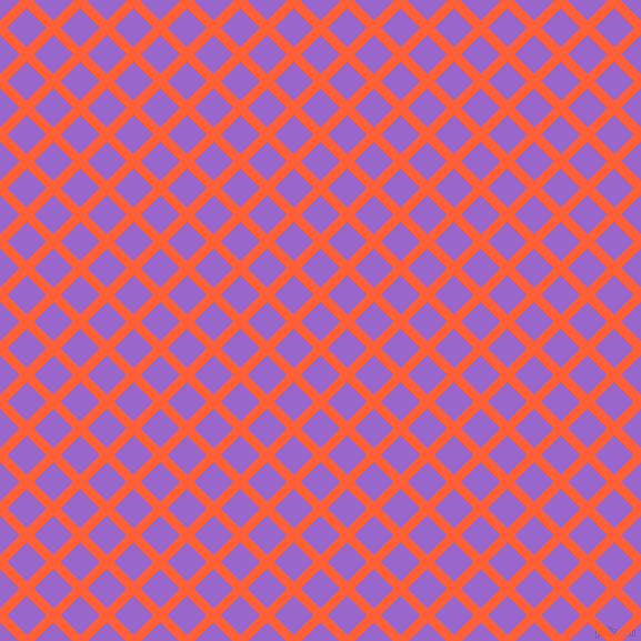 45/135 degree angle diagonal checkered chequered lines, 9 pixel lines width, 25 pixel square size, Outrageous Orange and Amethyst plaid checkered seamless tileable