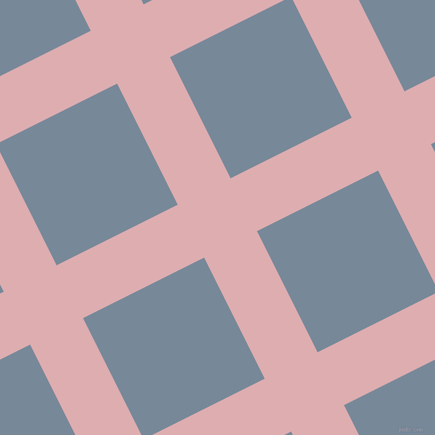 27/117 degree angle diagonal checkered chequered lines, 86 pixel line width, 197 pixel square size, Pale Chestnut and Light Slate Grey plaid checkered seamless tileable