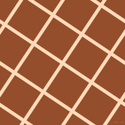56/146 degree angle diagonal checkered chequered lines, 12 pixel line width, 109 pixel square size, Peach Puff and Alert Tan plaid checkered seamless tileable