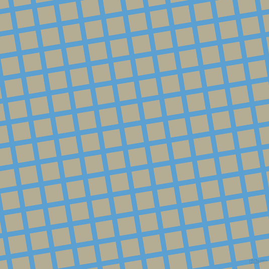 9/99 degree angle diagonal checkered chequered lines, 10 pixel line width, 34 pixel square size, Picton Blue and Bison Hide plaid checkered seamless tileable