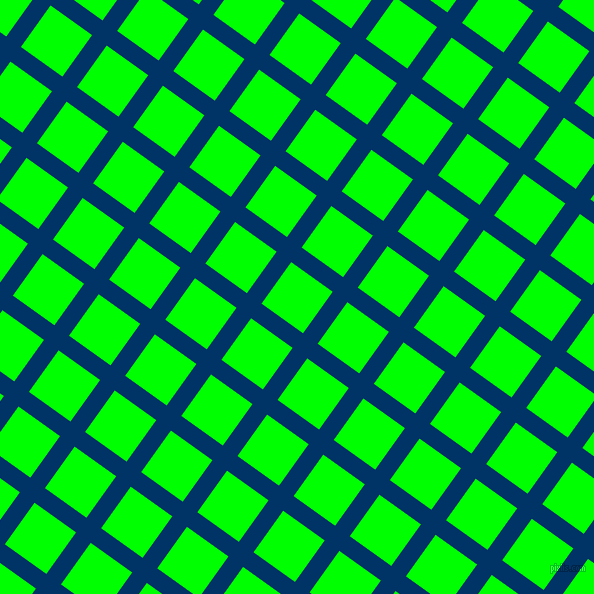 54/144 degree angle diagonal checkered chequered lines, 18 pixel line width, 51 pixel square size, Prussian Blue and Lime plaid checkered seamless tileable