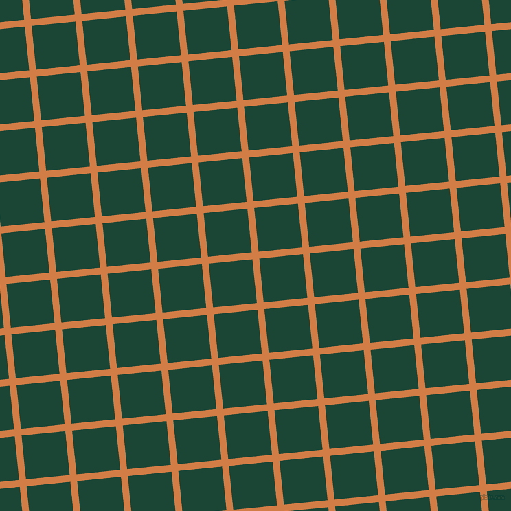 6/96 degree angle diagonal checkered chequered lines, 10 pixel line width, 64 pixel square size, Raw Sienna and Sherwood Green plaid checkered seamless tileable