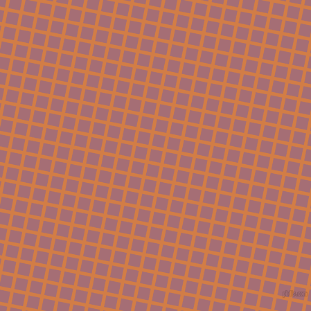 79/169 degree angle diagonal checkered chequered lines, 5 pixel line width, 17 pixel square size, Raw Sienna and Turkish Rose plaid checkered seamless tileable