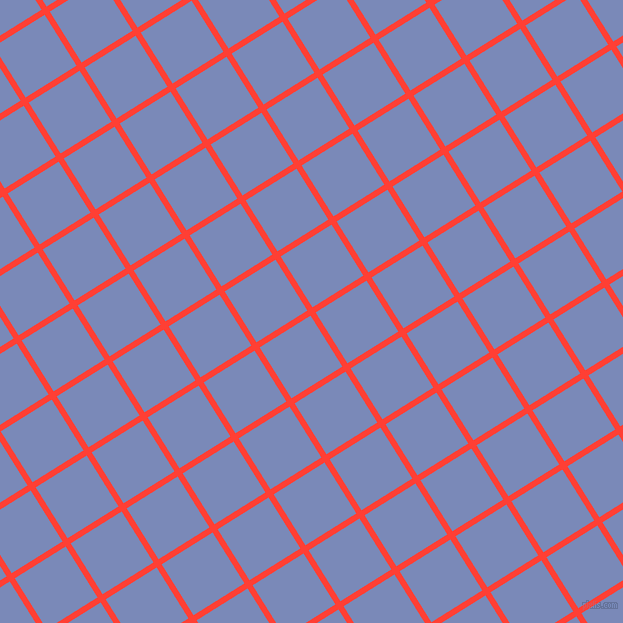 32/122 degree angle diagonal checkered chequered lines, 6 pixel line width, 60 pixel square size, Red Orange and Wild Blue Yonder plaid checkered seamless tileable