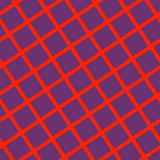 34/124 degree angle diagonal checkered chequered lines, 12 pixel line width, 60 pixel square size, Scarlet and Seance plaid checkered seamless tileable
