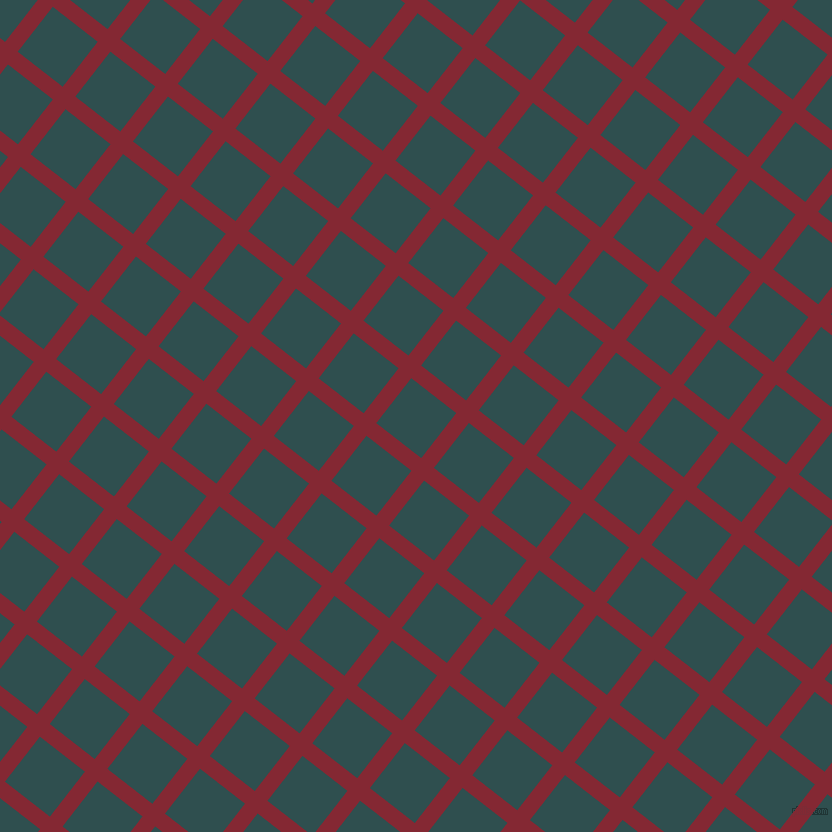 52/142 degree angle diagonal checkered chequered lines, 16 pixel line width, 57 pixel square size, Shiraz and Dark Slate Grey plaid checkered seamless tileable