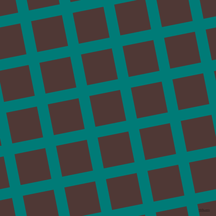 11/101 degree angle diagonal checkered chequered lines, 35 pixel line width, 100 pixel square size, Surfie Green and Cocoa Bean plaid checkered seamless tileable
