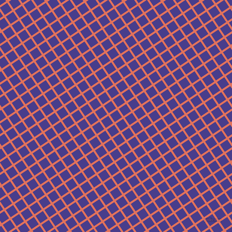 34/124 degree angle diagonal checkered chequered lines, 4 pixel lines width, 18 pixel square size, Terra Cotta and Dark Slate Blue plaid checkered seamless tileable