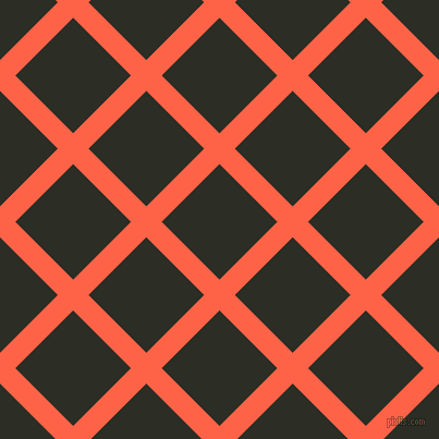 45/135 degree angle diagonal checkered chequered lines, 20 pixel lines width, 75 pixel square size, Tomato and Green Waterloo plaid checkered seamless tileable