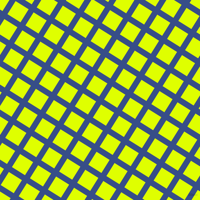 58/148 degree angle diagonal checkered chequered lines, 23 pixel line width, 61 pixel square size, Tory Blue and Chartreuse Yellow plaid checkered seamless tileable