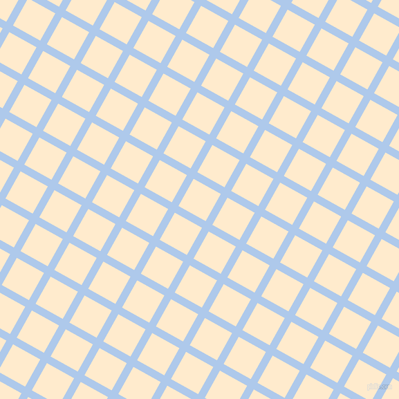 61/151 degree angle diagonal checkered chequered lines, 11 pixel line width, 45 pixel square size, Tropical Blue and Blanched Almond plaid checkered seamless tileable
