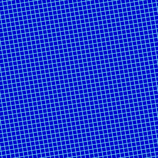 9/99 degree angle diagonal checkered chequered lines, 2 pixel lines width, 12 pixel square size, Turquoise Blue and Medium Blue plaid checkered seamless tileable